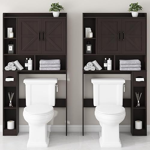 Miniatura 8 de Gabinete de almacenamiento sobre el inodoro, armario de almacenamiento de granja sobre el inodoro con 2 puertas de granero y soporte de papel