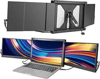 JoyReal Triple Portable Monitor for Laptop Screen Extender 12'' 1080P FHD USB-C/USB-A HDMI Display with Speakers for 13''-16'' Laptop Mac Windows Chrome Switch Phone