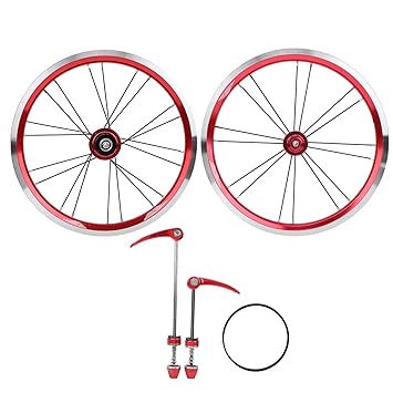 Bike Motocross Wheelset, Bike Wheelset, 16in Aluminium Alloy Folding Speed Change V Brake for Mountain Bike Bicycle(red)