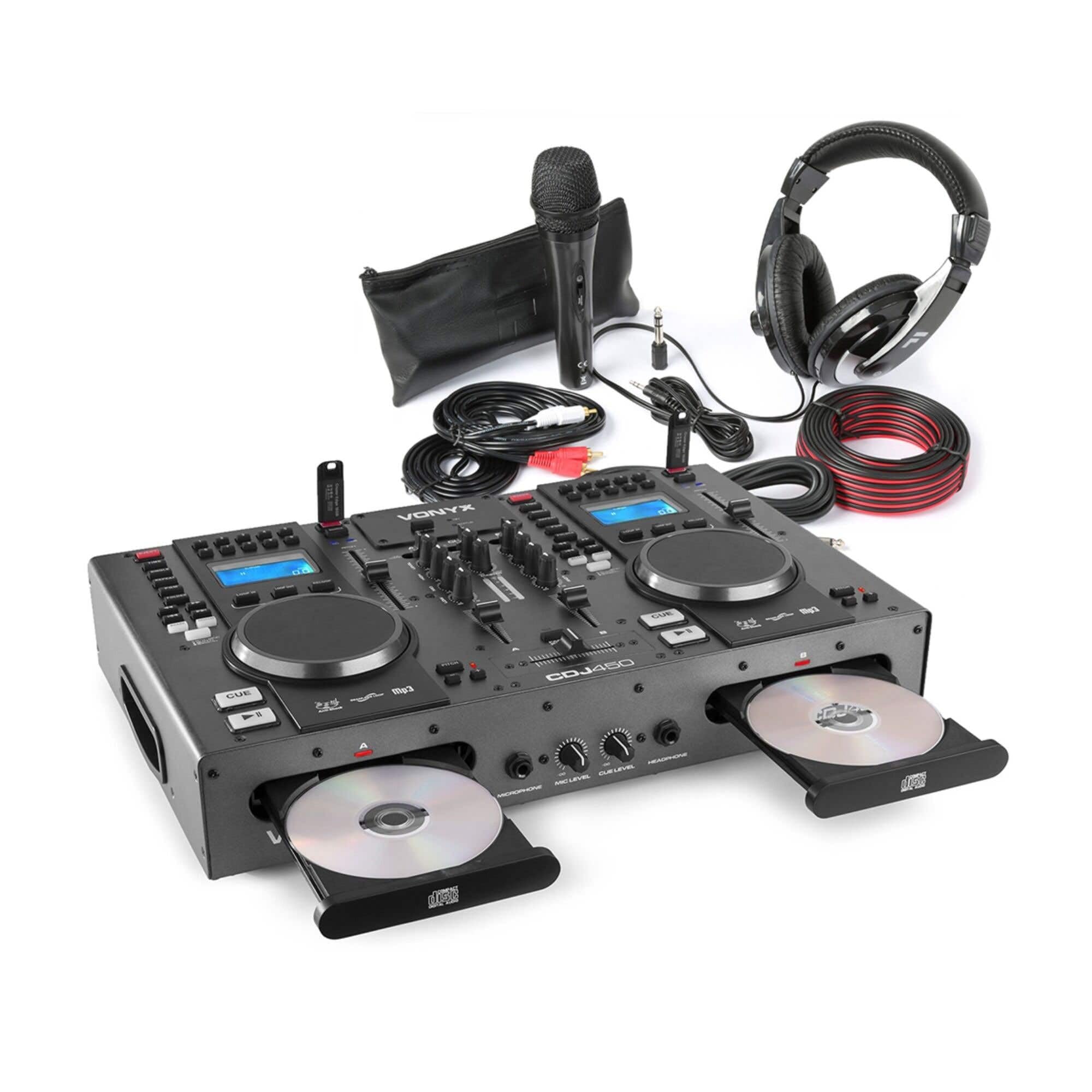 Vonyx CDJ450 DJ-Konsole – Doppel-Deck CD/USB/MP3-Player mit integriertem Mixer, Bluetooth, Jogwheels & Effekten | Set inkl. Kopfhörer, Mikrofon & Kabel
