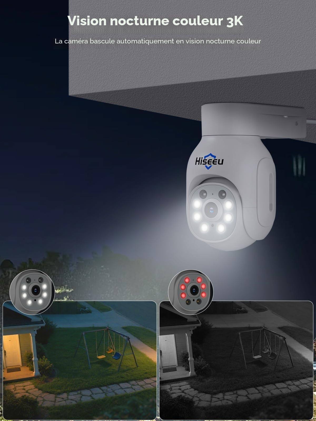 Hiseeu 5MP PTZ Kit Caméra de Surveillance WiFi, 10CH 1To HDD 5MP NVR avec 4X5MP PTZ Caméra, Vision Nocturne Couleur, Détection de Mouvement Alarme Sonore Audio 2 Voies Accès à Distance