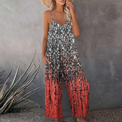 Miniatura 2 de Monos de pierna ancha Mujer Color Blocking Floral Print Mamelucos completos Sin Mangas Estampado de mármol Monos sueltos