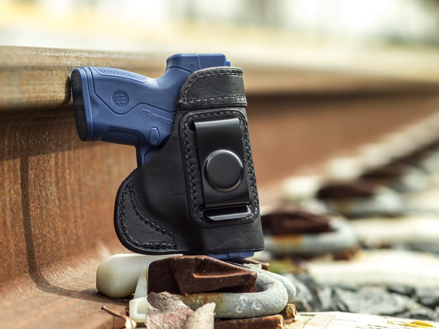 OUTBAGS USA LS3NANO (Black-Right) Full Grain Heavy Leather IWB Conceal Carry Gun Holster for Beretta Nano 9mm. Handcrafted in USA.