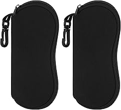 Mkono Eyeglasses Case 2 Packs Ultra Light Neoprene Travel Glasses Cases Soft Sunglasses Case with Clip for Men Women, Black