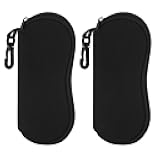 Eyeglasses Case 2 Packs Ultra Light Neoprene Travel Glasses Cases Soft Sunglasses Case with Clip for Men Women, Black