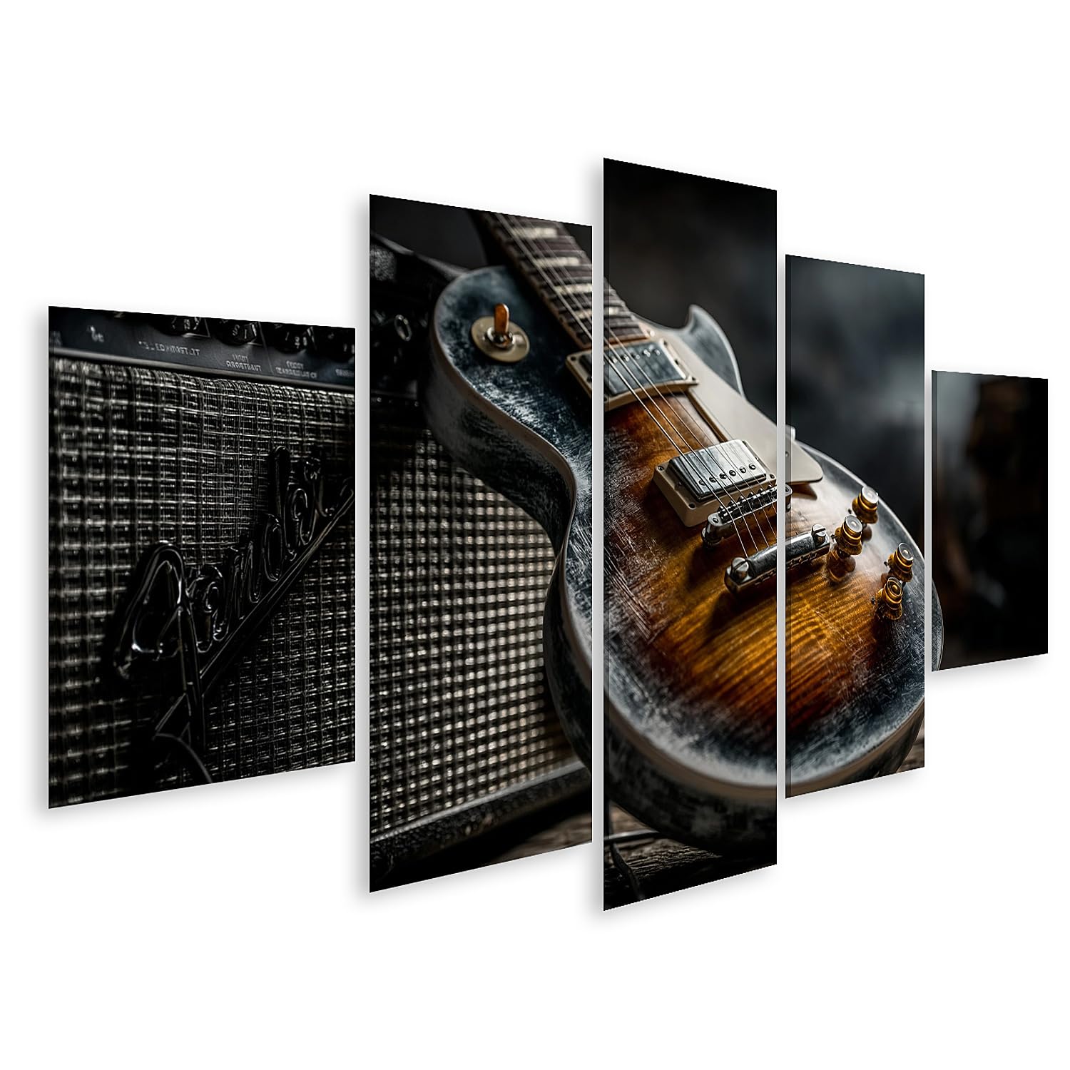 islandburner Tableau sur toile Guitare électrique rock avec amplificateur vintage pour les fans de musique dans le salon - 5 pièces