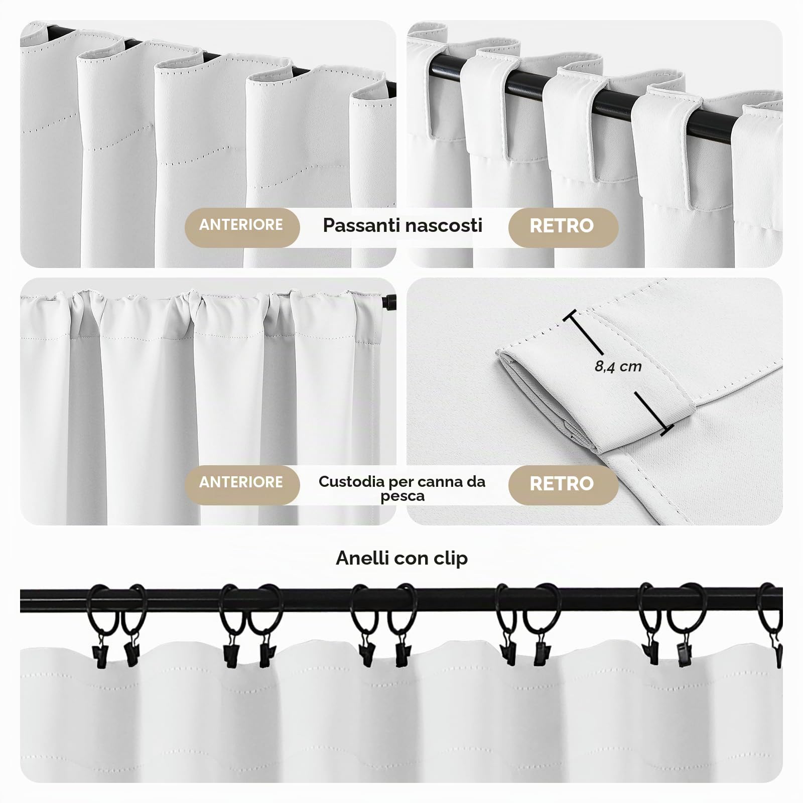 Joydeco Tende Oscuranti per Interni 2 Pezzi L 140 x A 260 CM, Tenda Termiche con Passanti Nascosti per Soggiorno Moderne Cameretta Bambini Camera da Letto Blackout Curtains, Bianco