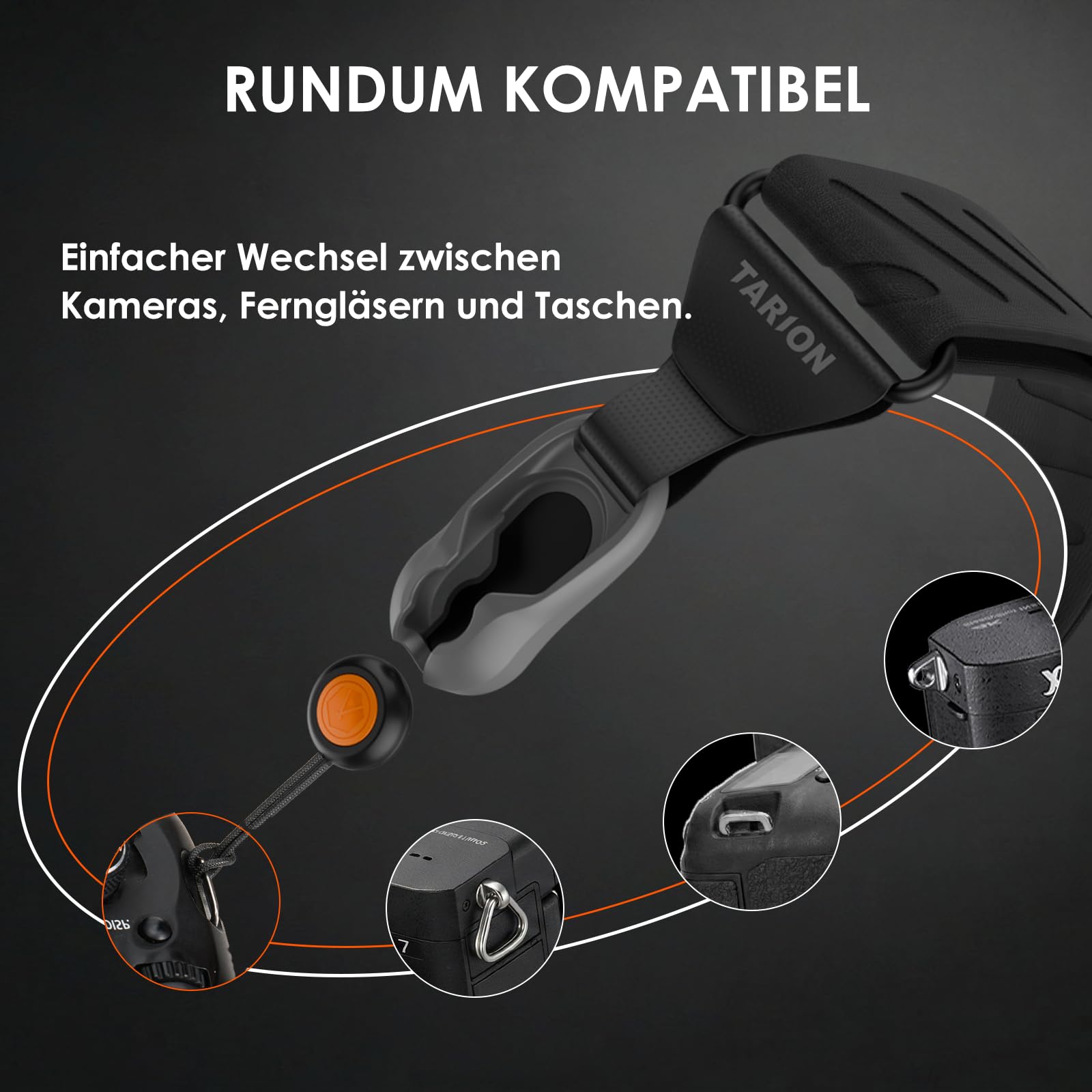 TARION Kameragurt Schnellverschluss Kamera Gurt: Magnetischer DSLR Nackengurt Schultergurt - 83-141cm Schnelle Längenverstellung - 50kg Hochbelastbare Dyneema Sicherungsanker - Magislide