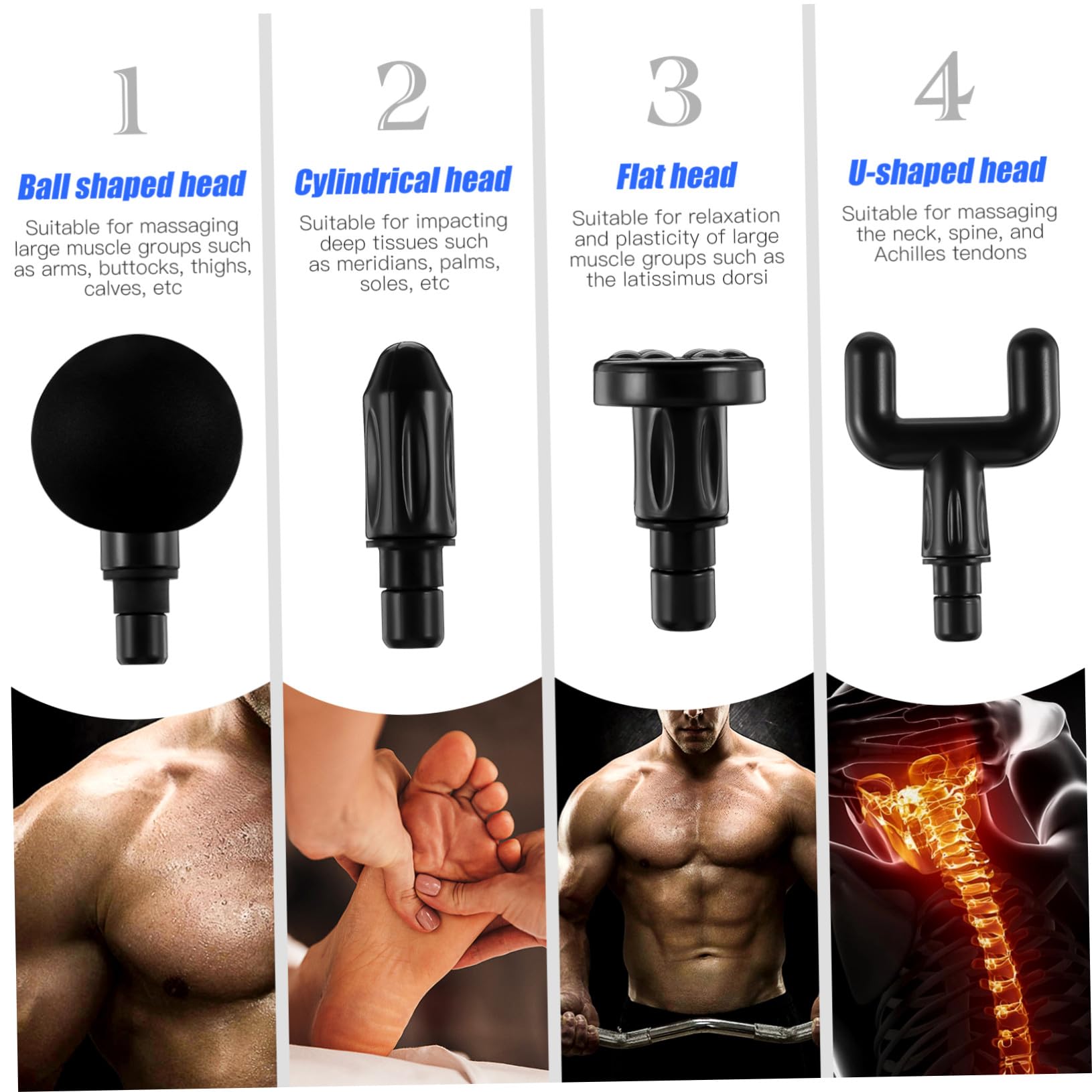 Masajeador de Percusión Portátil Mini con 4 Cabezales Abs Negro | 1800mah 7, 4v, bajo Ruido y Gran Recorrido de Masaje, para Cuello y Músculo