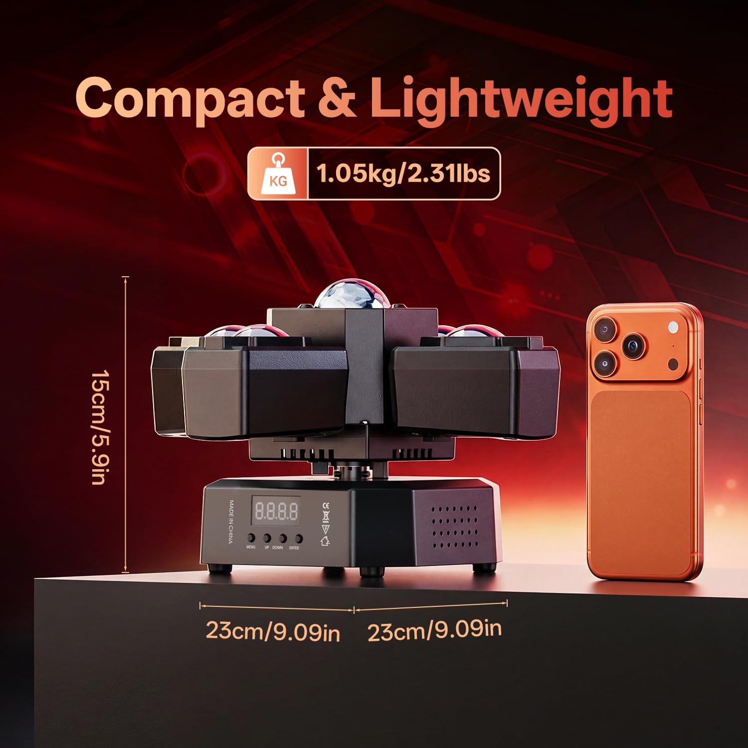 Mini Teste Mobili Luci Palcoscenico,120W LED RGBW 4 Bracci Luci Discoteca con Telecomando,Beam Moving Head Luci da Palco DMX512 Luce Stroboscopica per Festa Discoteca DJ Bar Matrimoni,1 PCS
