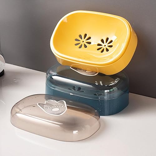 Miniatura 3 de Jabonera portátil 2 piezas, soporte para jabón con drenaje de doble capa (azul, amarillo)