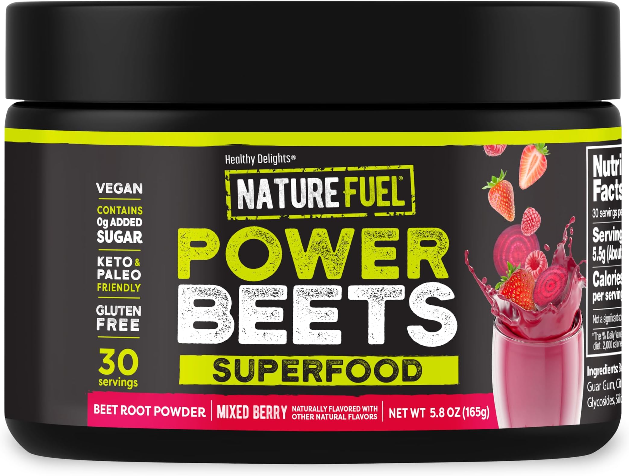 Healthy Delights Nature Fuel Power Beets - Super Concentrated Non-GMO Beet Juice Powder - Delicious Acai Berry Pomegranate Flavor - 30 Servings - Pantry Friendly