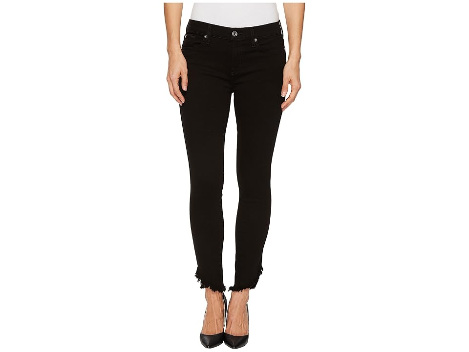 

7 For All Mankind The Ankle Skinny w/ Angled Raw Hem in Black (Black) Women's Jeans