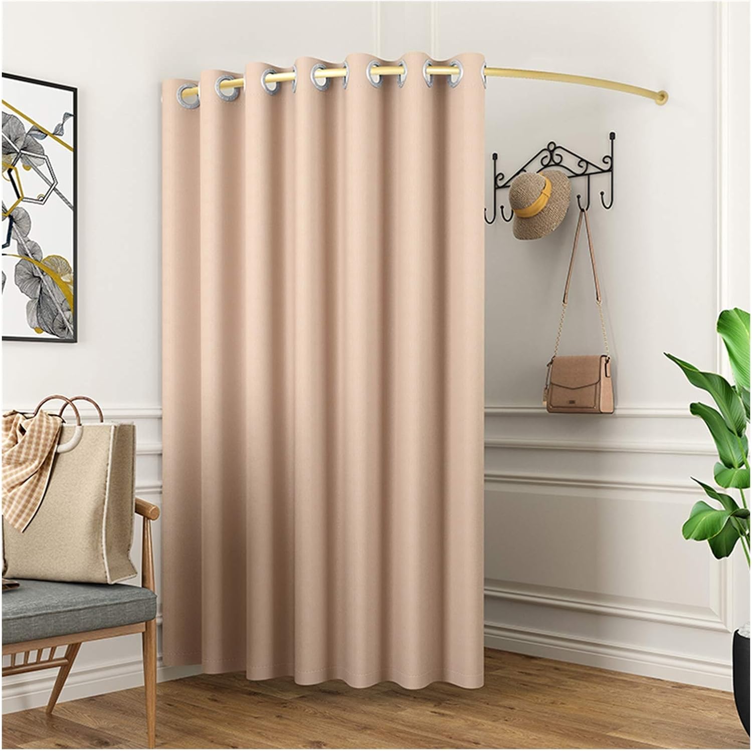 XXIOJUN Mobile Fitting Room, Floor-Standing Temporary Changing Room Privacy Partition Tent Screen C-Shaped Ring Shelf for Shopping Malls, Offices with Hook Up (Color : Camel, Size : 100cm)