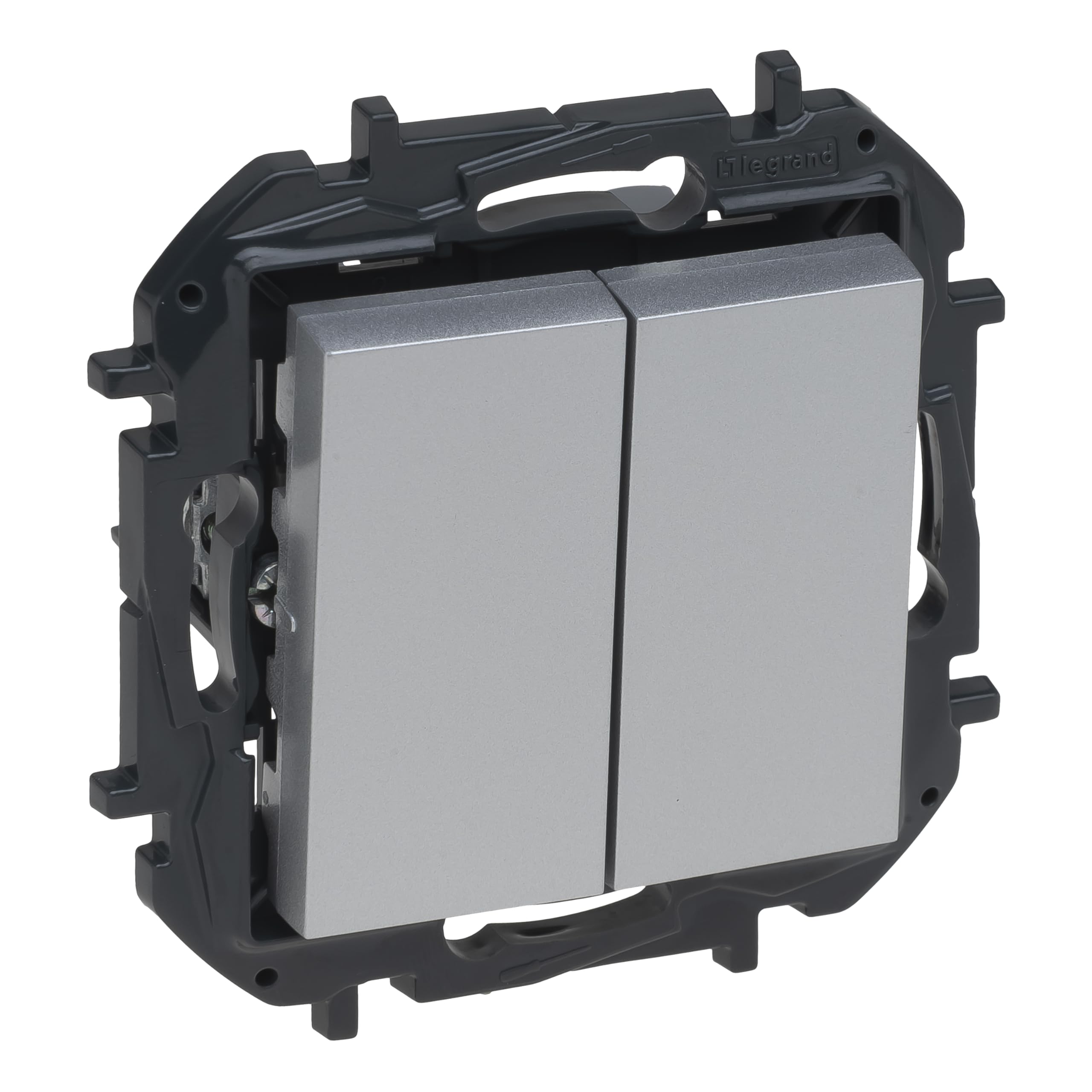 LEGRAND Interruptor o Conmutador Doble componible 10AX para instalación empotrada, Gama Niloé Step, Color Aluminio, 398228B