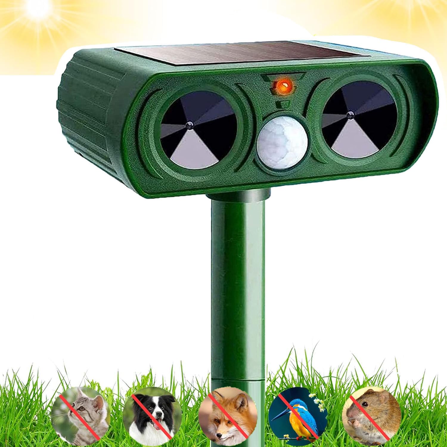 2024 Solar Ultrasonic in Repellent Defender Rat, Squirrel, Deer, Raccoon, Skunk, Rabbit, Mole, Dog, Cat, Waterproof with Motion Detector, 113-Green T13, ADLLYA-Y2