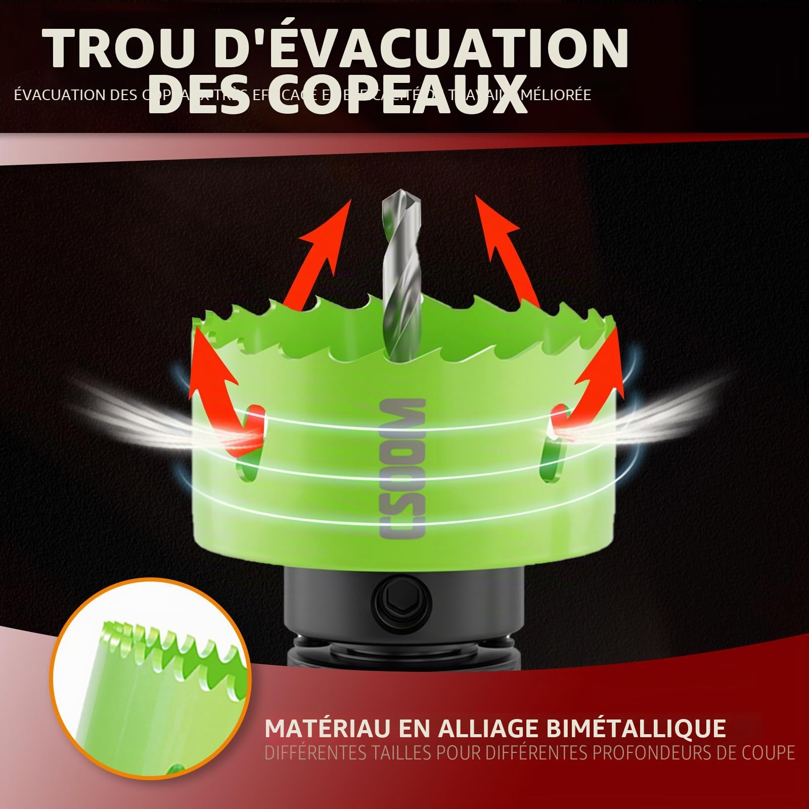 CSOOM Kit de scies cloches bimétalliques de qualité supérieure - 12 tailles (19 à 68 mm) - Profondeur de Coupe: 40 mm - Convient pour différents matériaux et applications