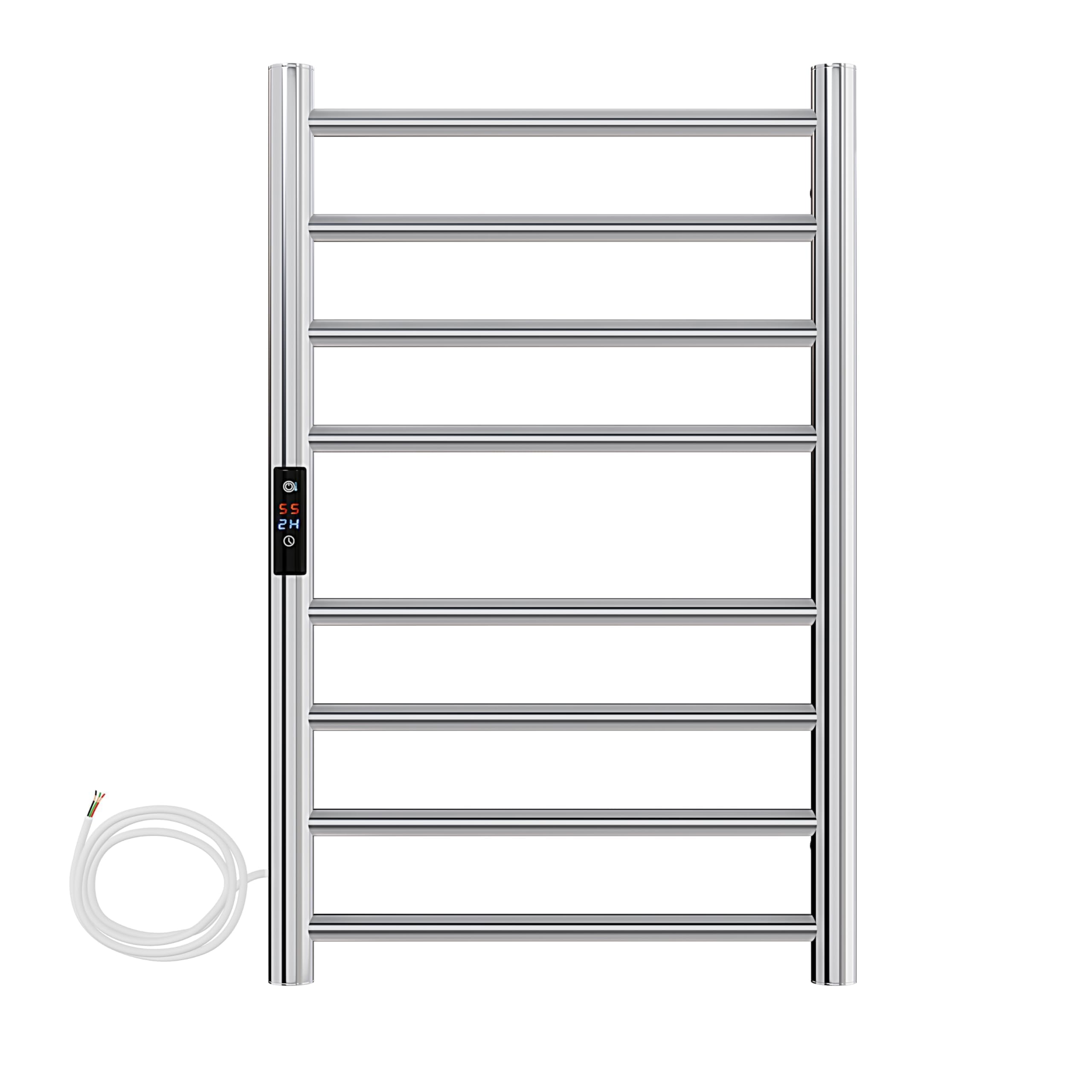 AQUAWORLD Electric Towel Radiator Stainless Steel Grade 304 Towel Warmer for Bathroom with Built-in Timer Hardwired Wall Mounted Heated Towel Drying Rack - 800mm x 500mm (Polished Chrome)