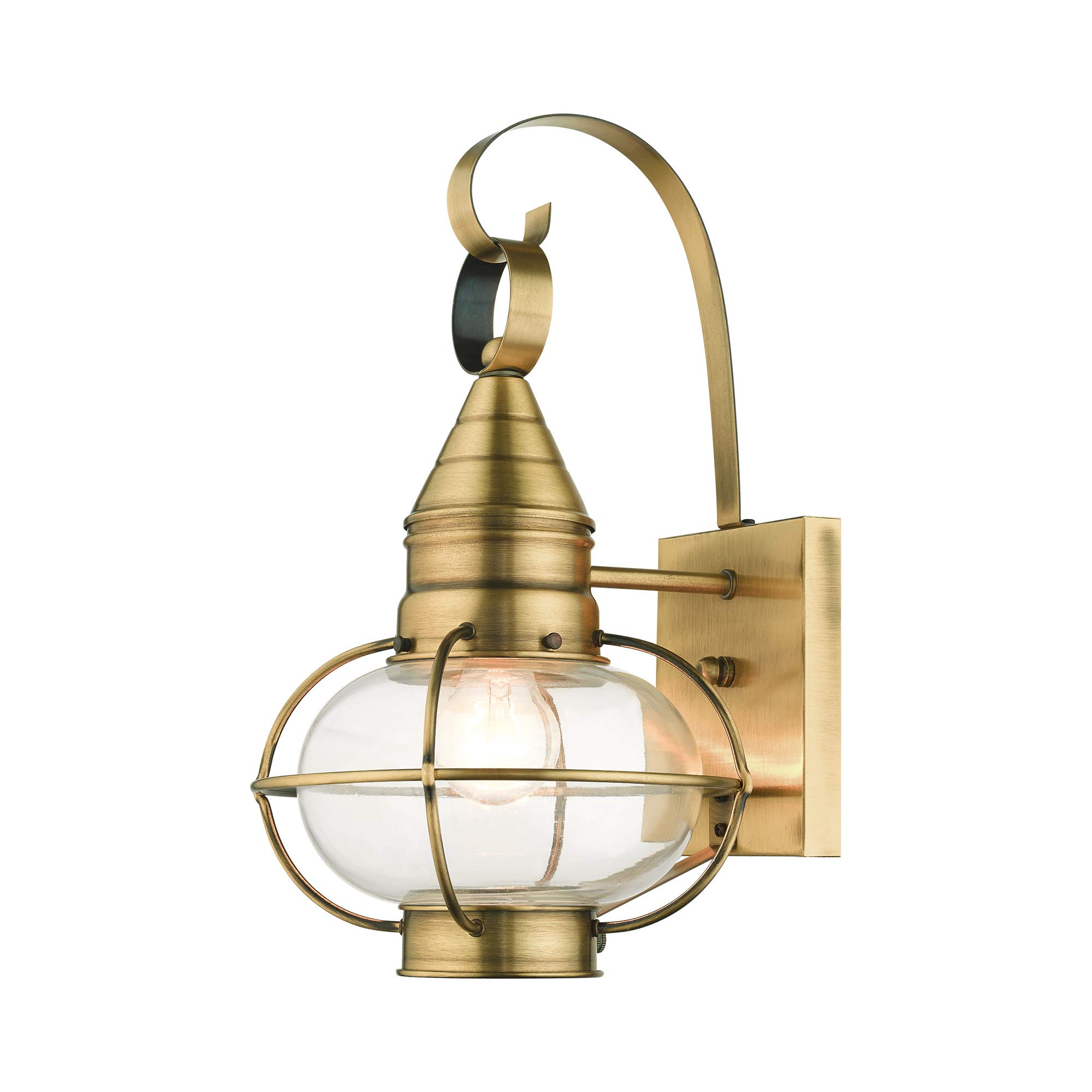 LivexLighting 26901-01 Newburyport Collection 1-Light Outdoor Wall Lantern with Clear Glass, Antique Brass, 8.75 x 14.75