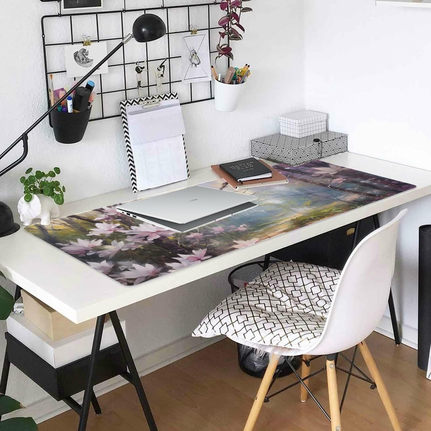 Durable Magnolia Garden Design Mouse Pad 35.5 x 16 Inch with Non-Slip Base, Waterproof, Comfortable for Extended Gaming