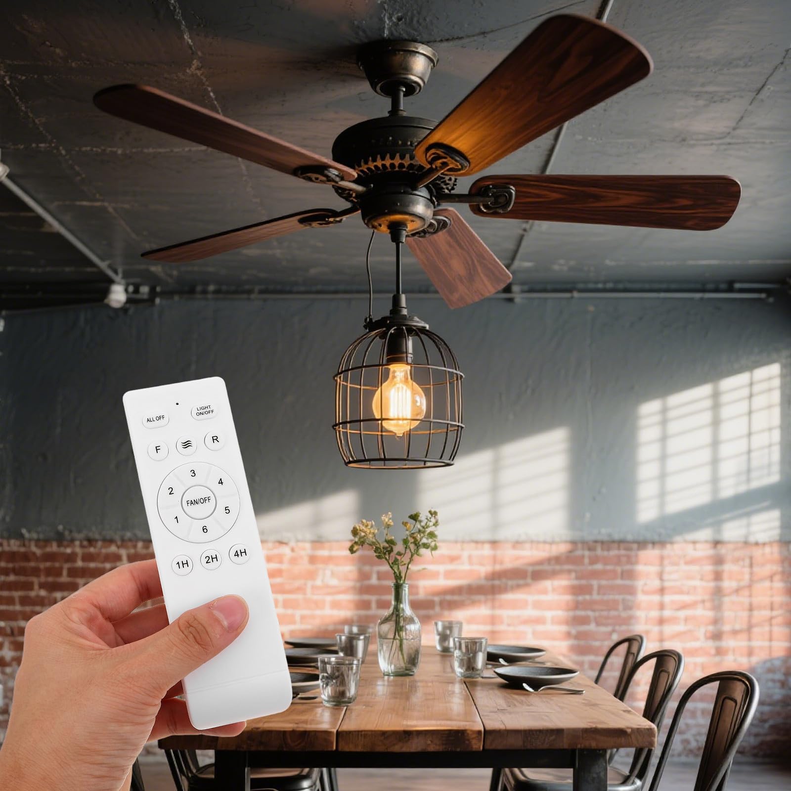 Control Remoto para Ventiladores de Techo con Luz, Control de Velocidad y Temporizador, Dispositivo Remoto de Plástico 433 Mhz Adecuado para Verano