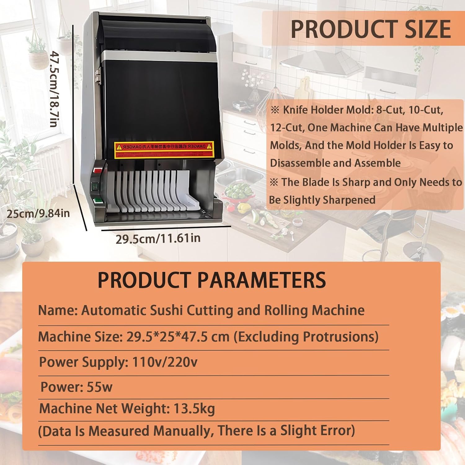 Automatic Sushi Roller Machine - 10-Slice Cutter, Effortless Sushi Making for Restaurants & Home Kitchens, Quick & Easy for Snack Bars, Time-Saving Tool.