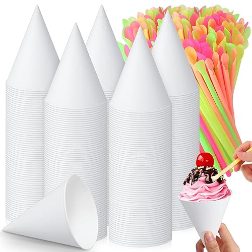 Eaasty 400 Pcs Snow Cone and Straws Cone Cups 4.5