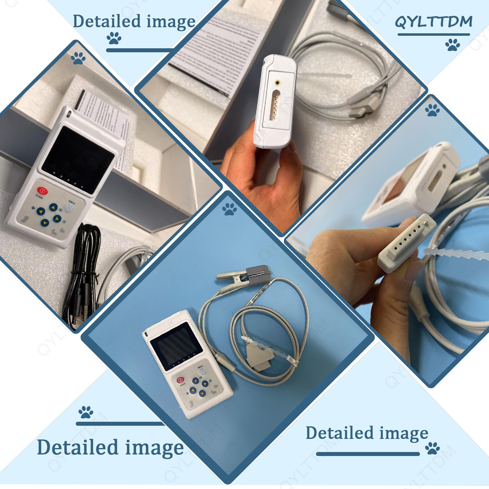 Pulsossimetro Veterinario Portatile con Display A Colori, Sensore Auricolare/Lingua del Monitor della Frequenza Cardiaca, con Sonda E Cavo USB, Funzione di Archiviazione E Riproduzione