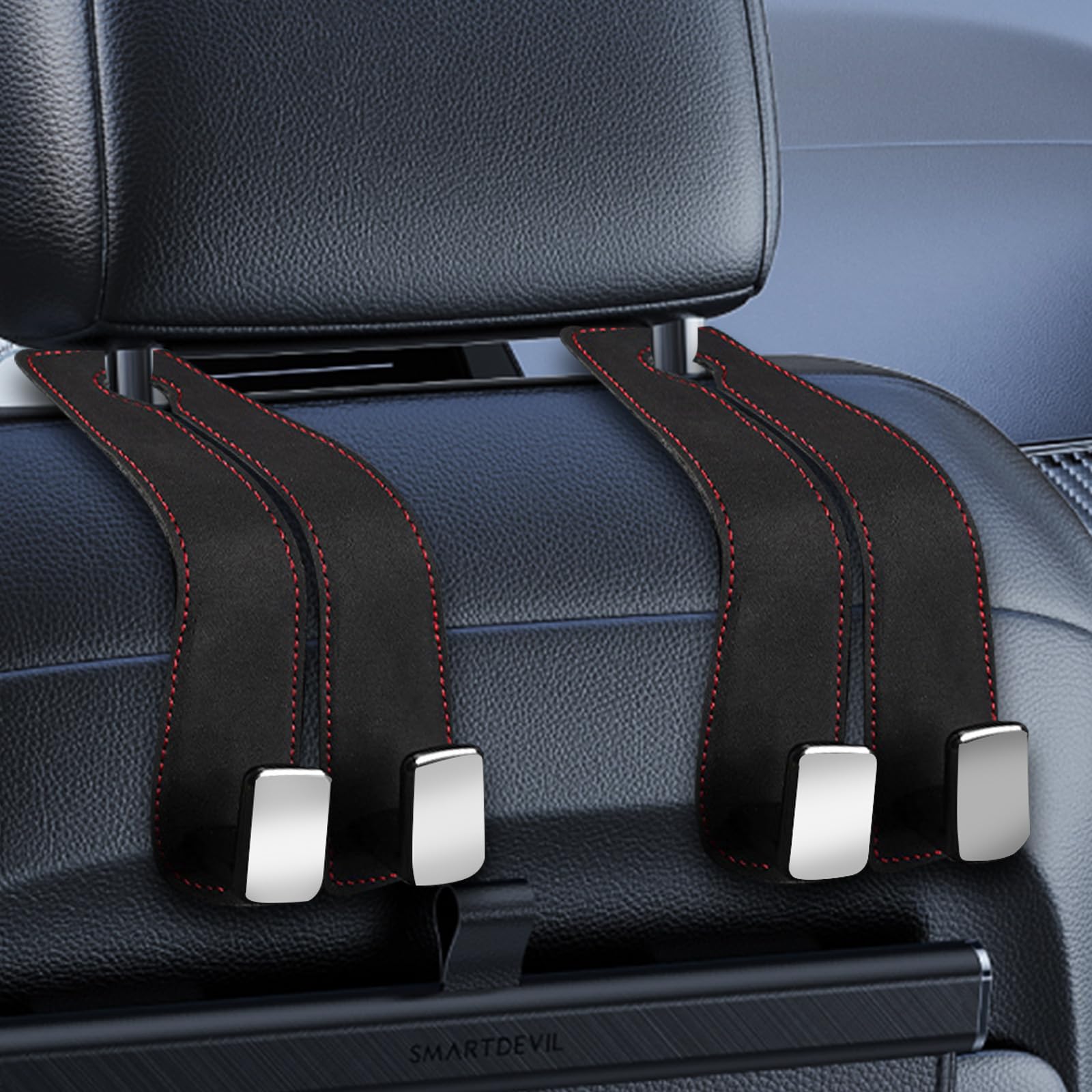 2Pcs Car Hooks for Headrest, Car Seat Hooks Purse Hook for Car, Double Headrest Hooks Purse Holder & Mobile Phone Holder, Car Hanger Storage Car Seat Back Organizer for Bags, Purses, Handbags(Black)