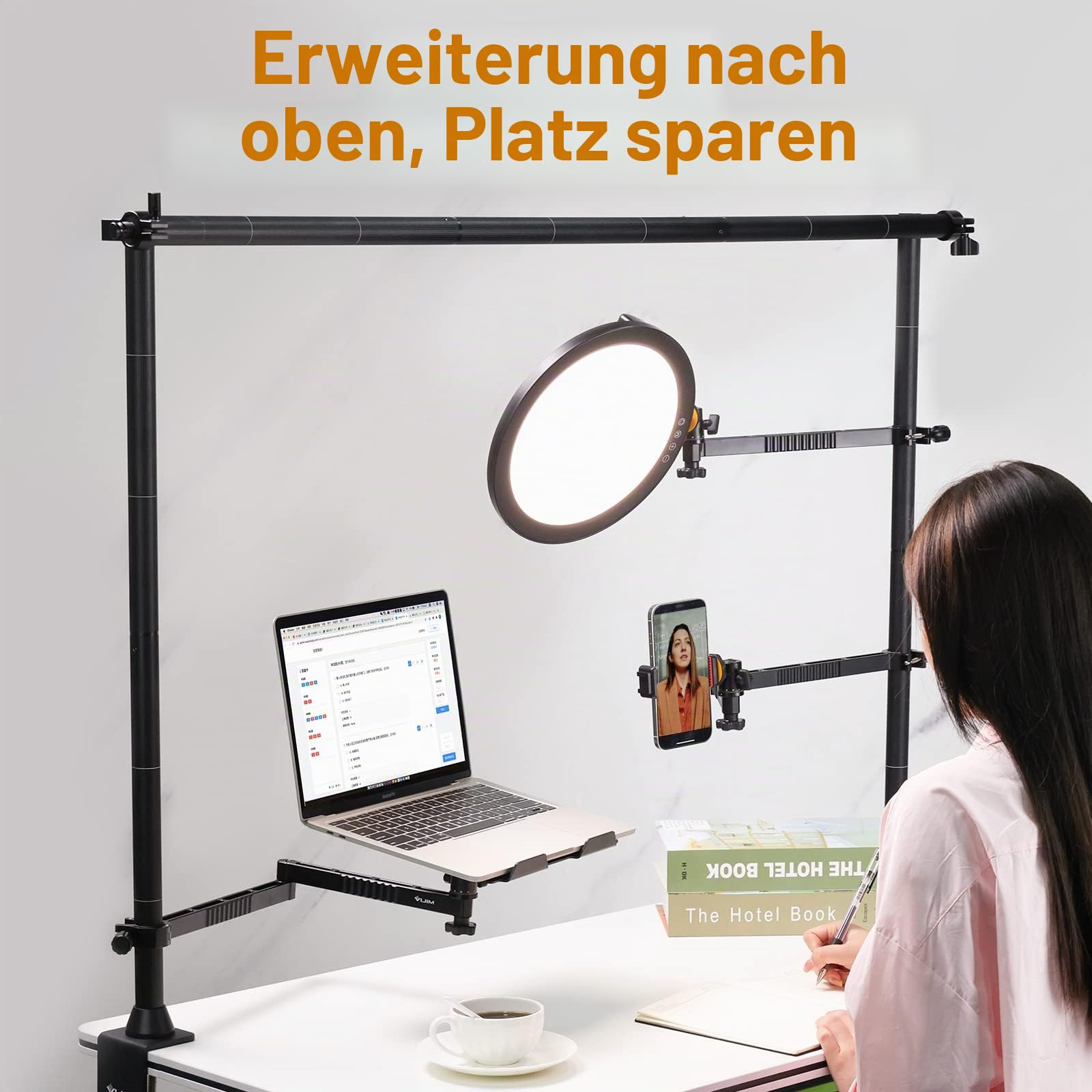JUSMO LS15 Pro Kamera-Schreibtischhalterung, Aluminium, Überkopf-Kamera-Halterung, Tisch-Multi-Gerätestange zur Montage von magischen Armklemmen, DSLR, Kameras, Telefon, Licht, Mikrofon, Streaming