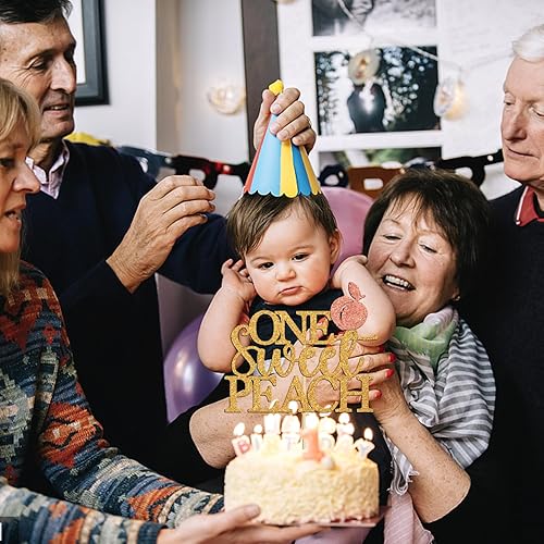 Miniatura 4 de Miss Onederful One Sweet Peach Cake Topper, decoración de cumpleaños, 1 purpurina dorada y rosa