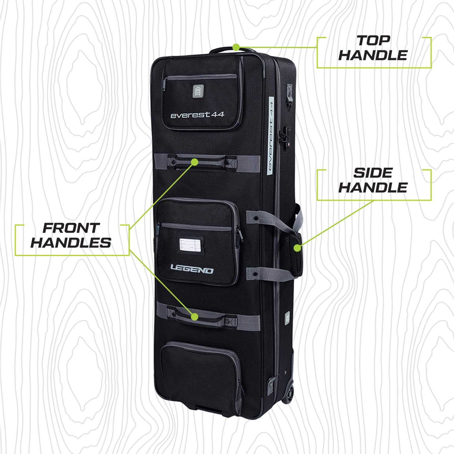 LEGEND Everest Hybrid Roller Lockable Compound Bow Case - Metal Structure, Foam Padding, Tricot Lining, Fastening Straps, Cam Protector, Front Pockets, Removable Wheels - Airline-Endorsed Archery Case