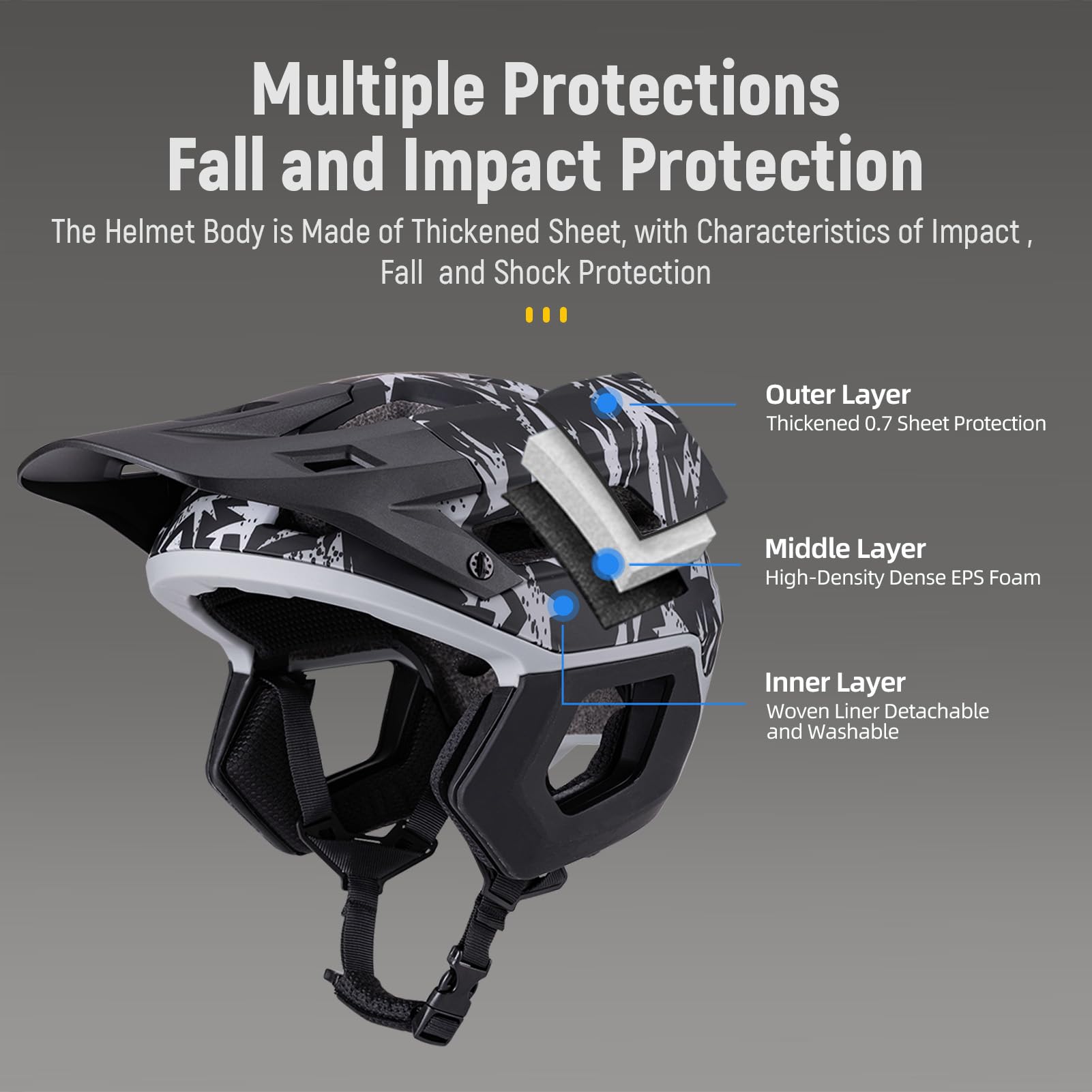 Casco de Bicicleta Adulto con Forro y Visera Extraíble, Ajustable Casco de Ciclismo Montaña para Mujeres y Hombres, Ultraligero, Transpirable, Unisex, Montaña & Carretera,