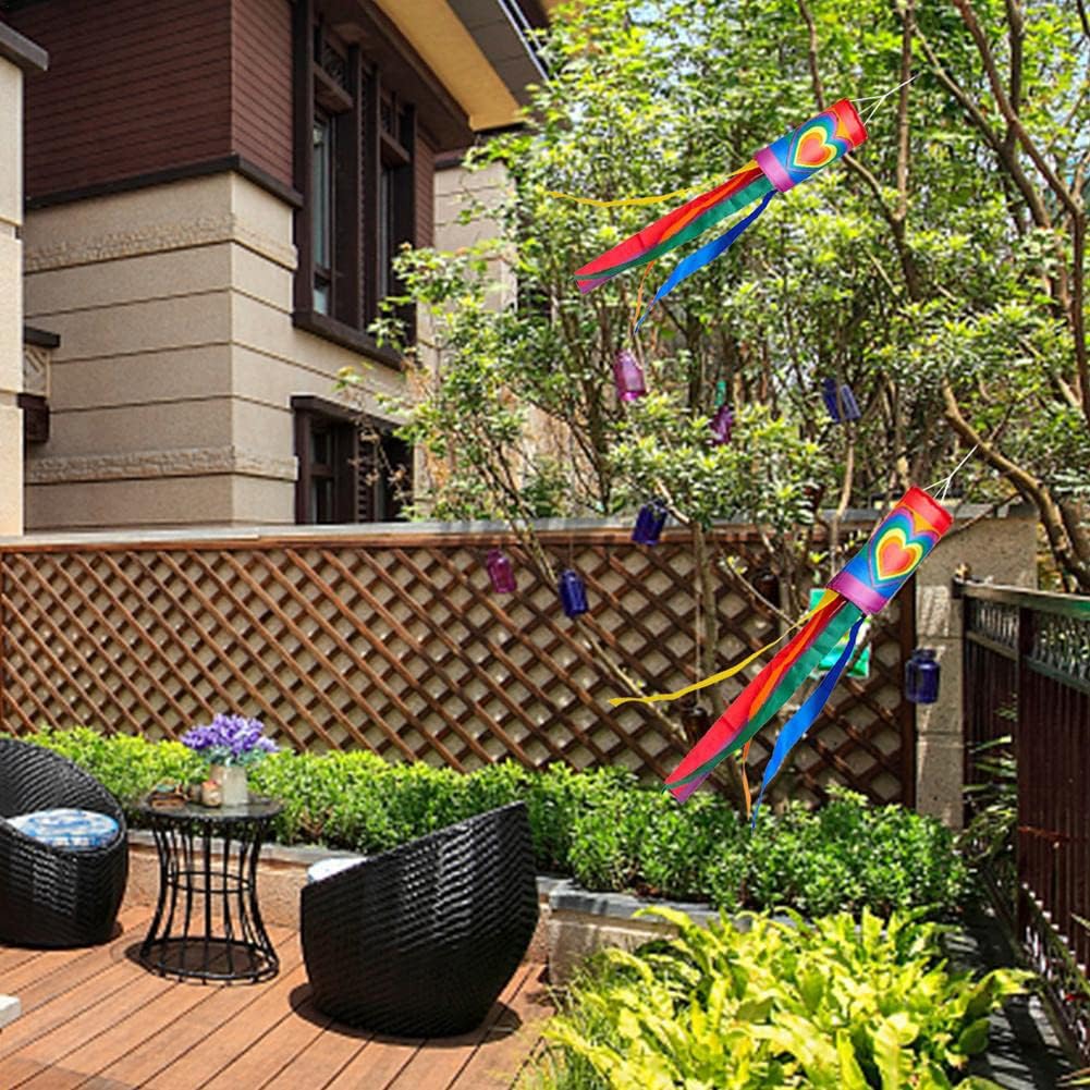 Evealyn Rainbow Colorful Windsock Flag Set 2 Pcs,Hanging Decoration Multicolor Colorful 6 Colors Pride Flag Windsock Sculptures for Outdoor Yard (40in), Red, CL-0012