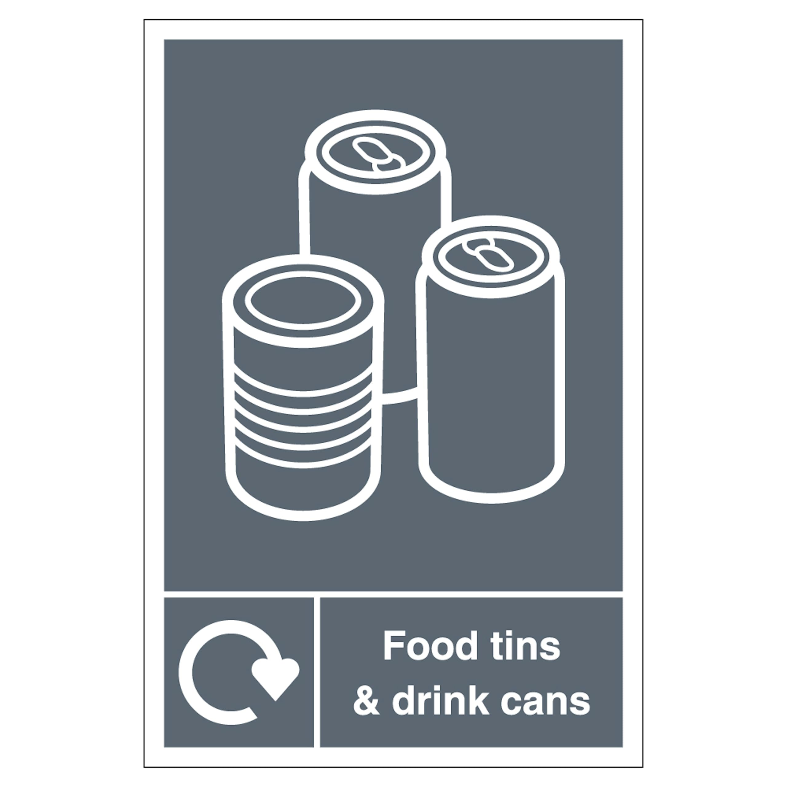 V Safety WRAP - Food Tins And Drink Cans Recycling 200 x 300mm - 2mm Rigid Plastic Safety Sign