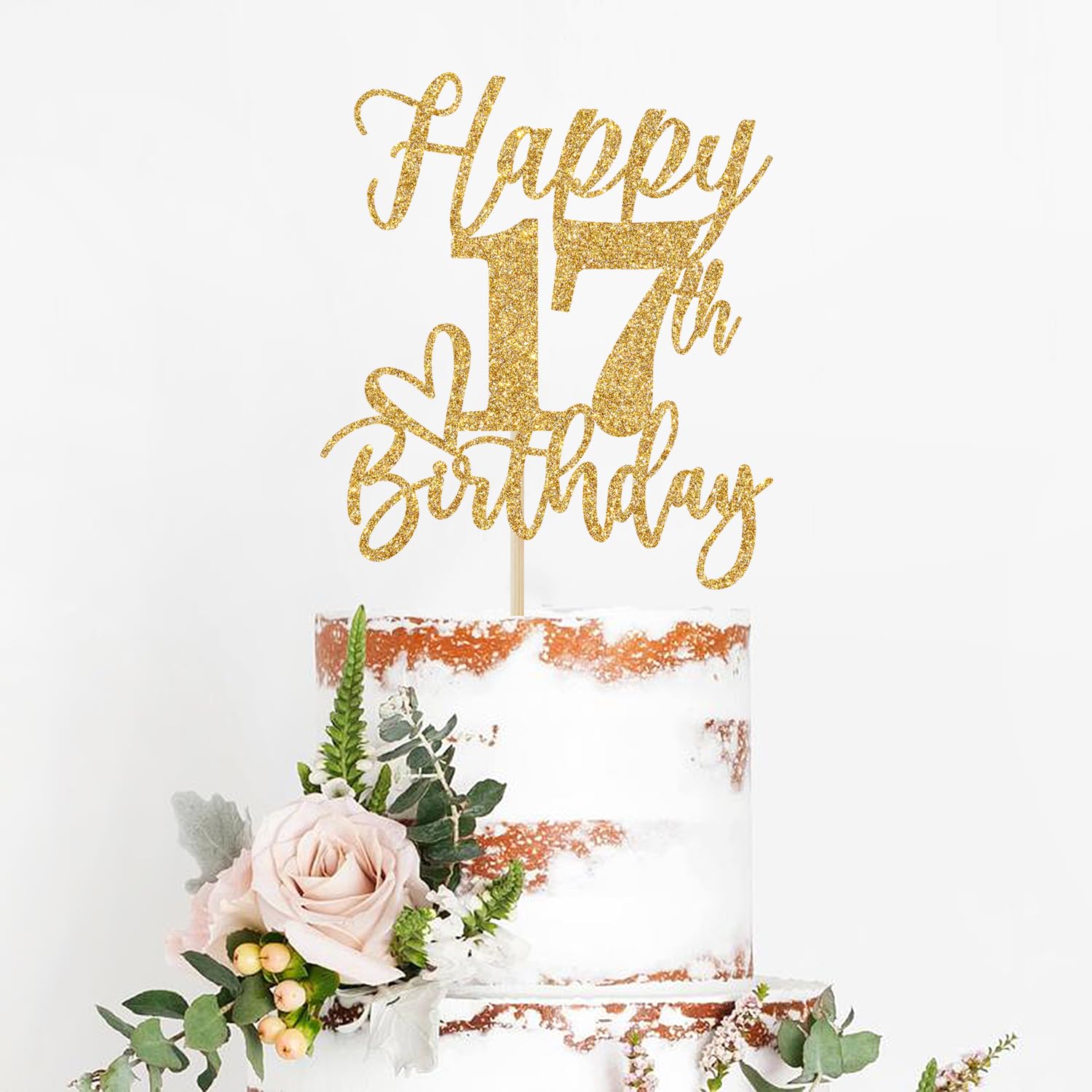 Happy 17th Birthday Cake Topper, 17th Birthday Decorations, Cheers to 17 Years, Hello 17, 17th Happy Birthday Party Supplies Gold Glitter