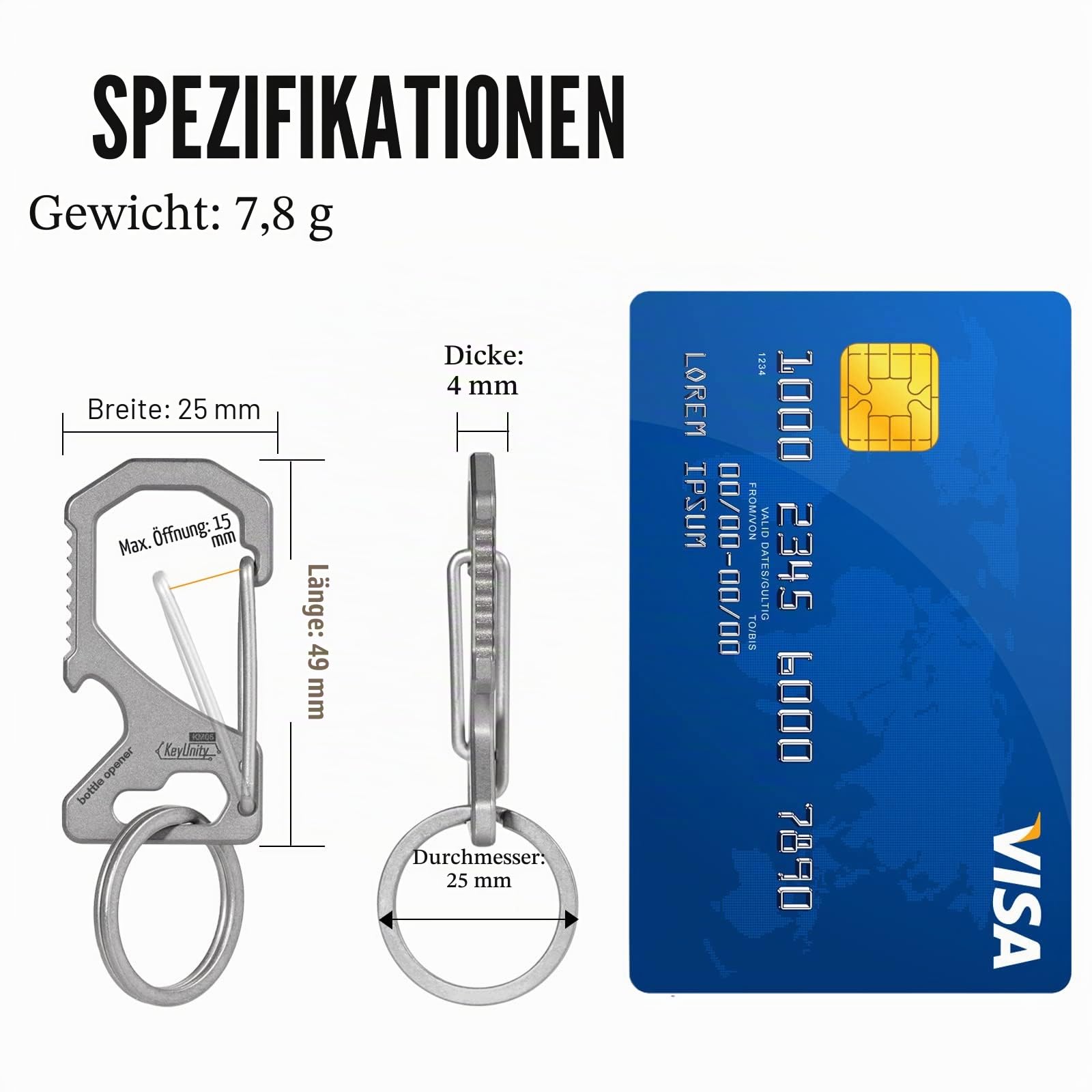 KeyUnity Titan Schlüsselanhänger Karabiner, Schnellverschluss Schlüsselring Zubehör, Klein Taschenclip Keychain für Damen und Herren, EDC Schlüsselhalter für Auto Motorrad