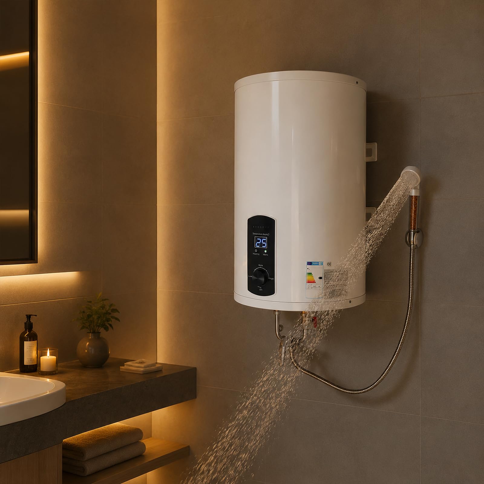 Scaldabagno Elettrico 2000W - LED Montaggio a Parete Bianco
