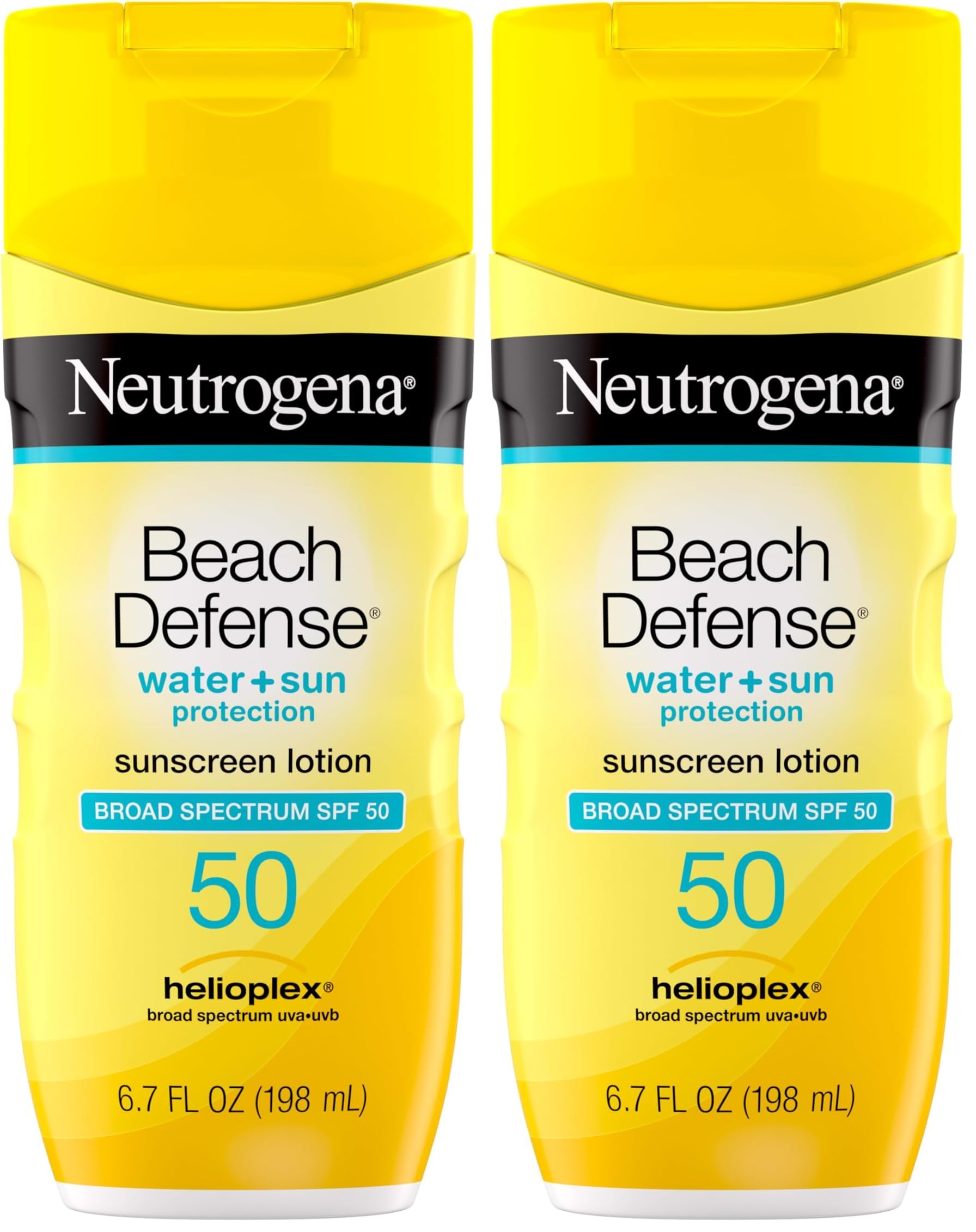 Neutrogena Sunscreen Lotion Beach Defense SPF 50, Face and Body Sunscreen, Hawaii Reef Act 104 Compliant, Octinoxate & Oxybenzone Free, Oil Free, Fast Absorbing Sun Care, 6.7 fl oz (Pack of 2)