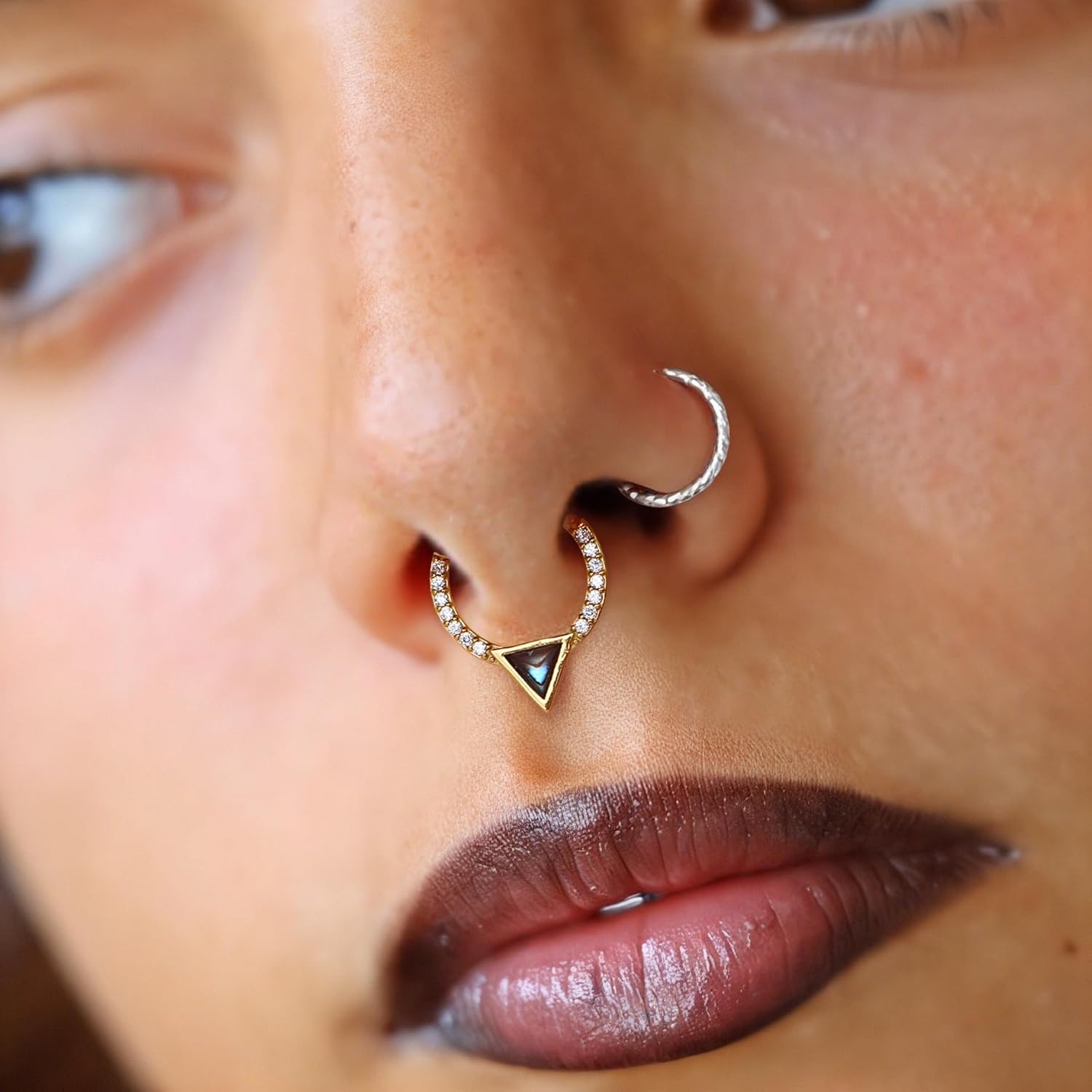 BodyBonita 16G Shell Septum Rings - 316L Surgical Steel Nose Rings Hoops Clicker CZ Septum Jewelry Nose Piercings Helix Tragus Rook Daith Earrings for Women Men Silver/Gold 8/10mm - Image 5
