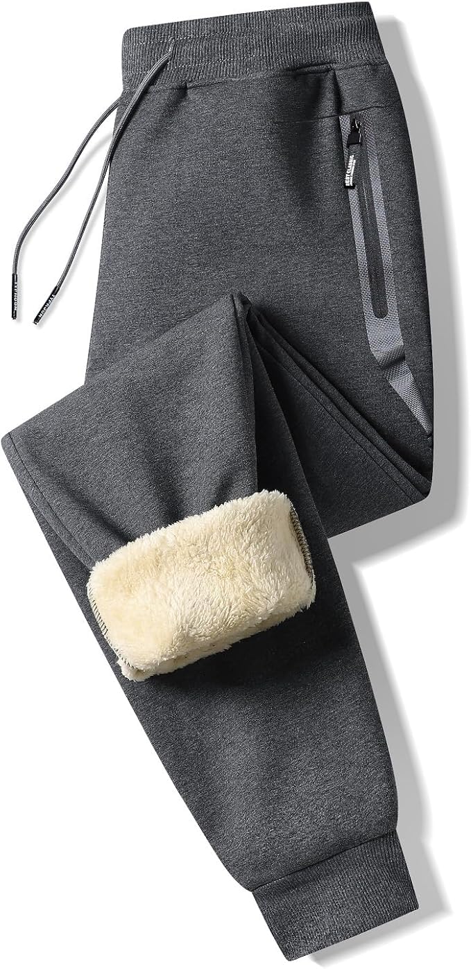 Tansozer Mens Sherpa Fleece Lined Sweatpants Winter Warm Heavyweight Jogger Pants with Zipper Pockets