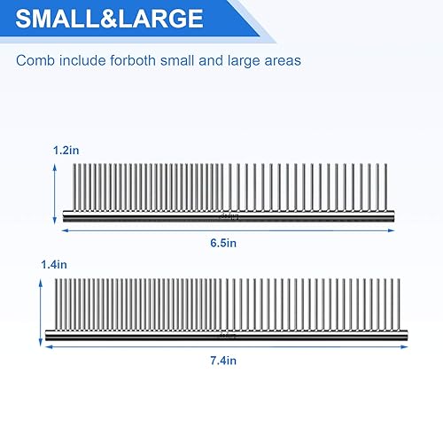 Miniatura 5 de Lilpep 2 peines de metal de acero inoxidable para perros, para eliminar tapetes enredados y masajear peines de mascotas, herramientas profesionales