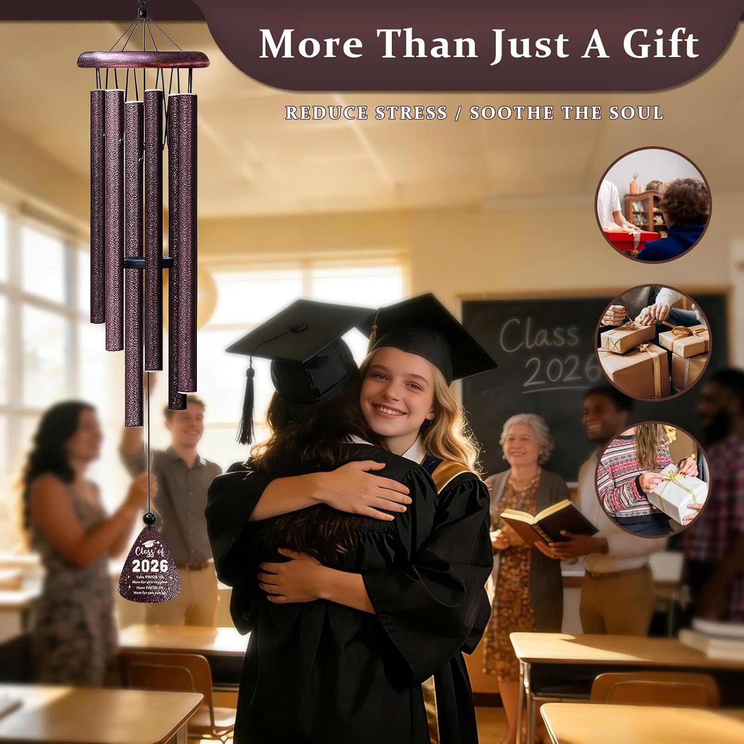 Graduation Gifts Ideas for Her Him, Class of 2026 Gifts 32" Wind Chimes, 2026 Graduate Gift for Daughter Son, High School/College/PhD/Masters Degree Graduation, Police/Nurse Grad Ideas