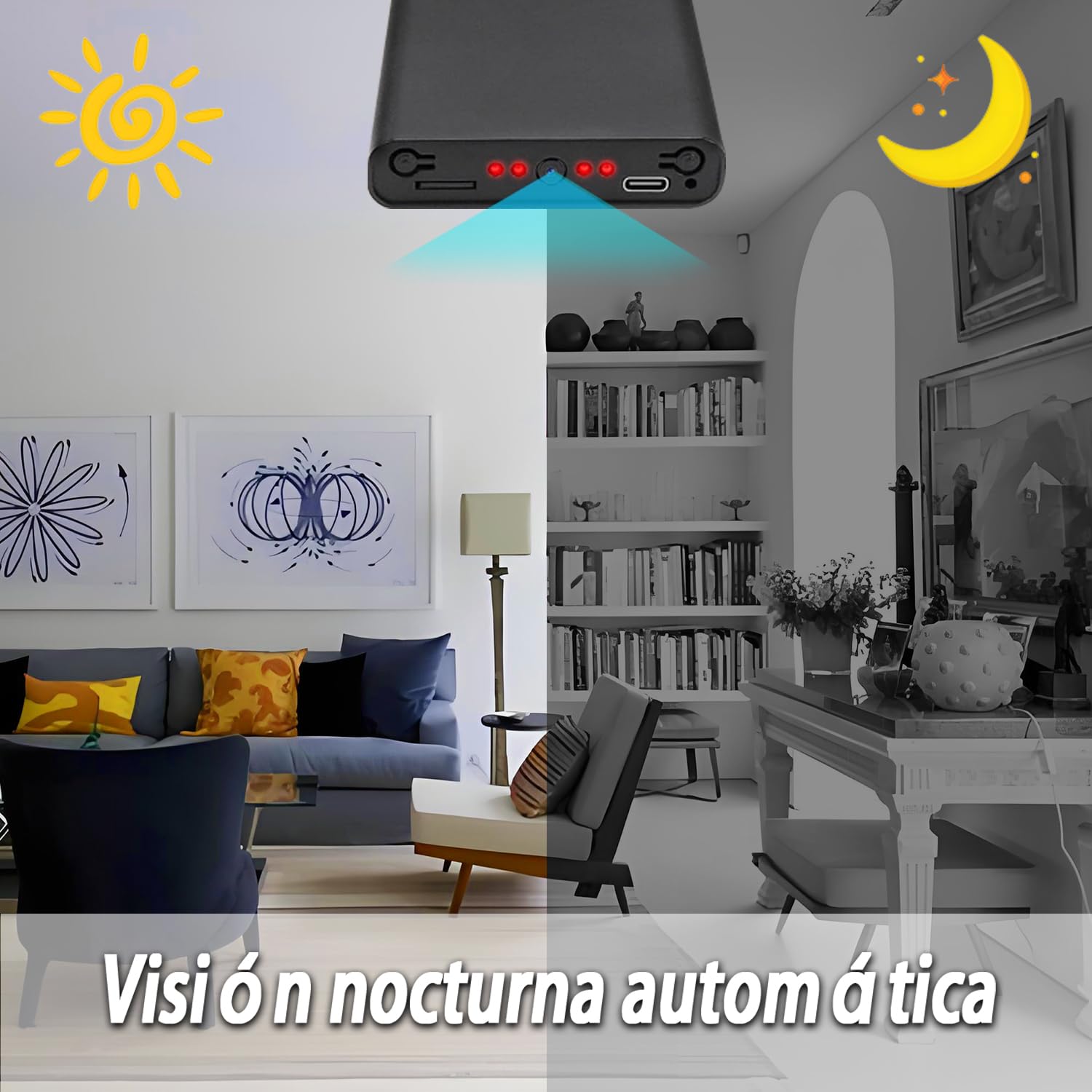 Caméra portable espion cachée, caméra de surveillance mini, caméra de sécurité chargeur portable 10 000 mAh 1080P Détection de mouvement - Vision nocturne automatique - Capteur de gravité