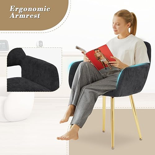 Miniatura 7 de Athena Collection Juego de 2 sillas de comedor tapizadas modernas con reposabrazos y patas de metal, cómodo asiento lateral para sala de estar,