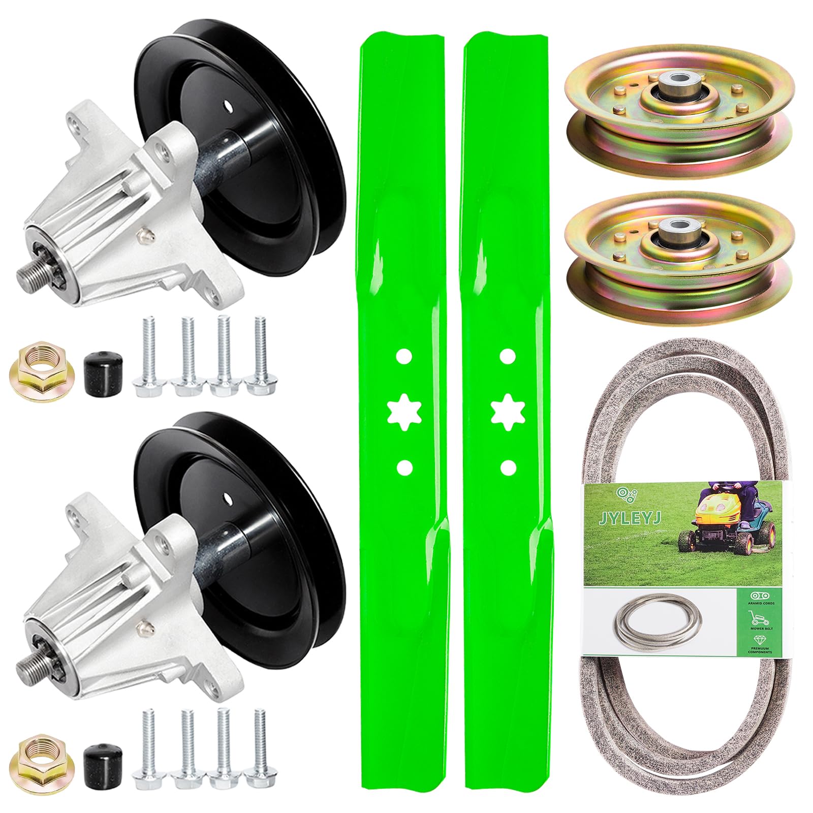 Kit de reconstrucción de cubierta para cortacésped de 42 pulgadas para MTD Cub Ca det incluye 2 husillos 618-04822 618-04889 918-04950, 2 cuchillas 742-04312 742-04308, 2 tensores 756-04112 29