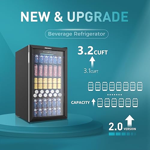 Miniatura 2 de EUHOMY Refrigerador de bebidas, mini refrigerador para 130 latas con puerta de vidrio para refrescos, cerveza o vino, enfriador de bebidas para el