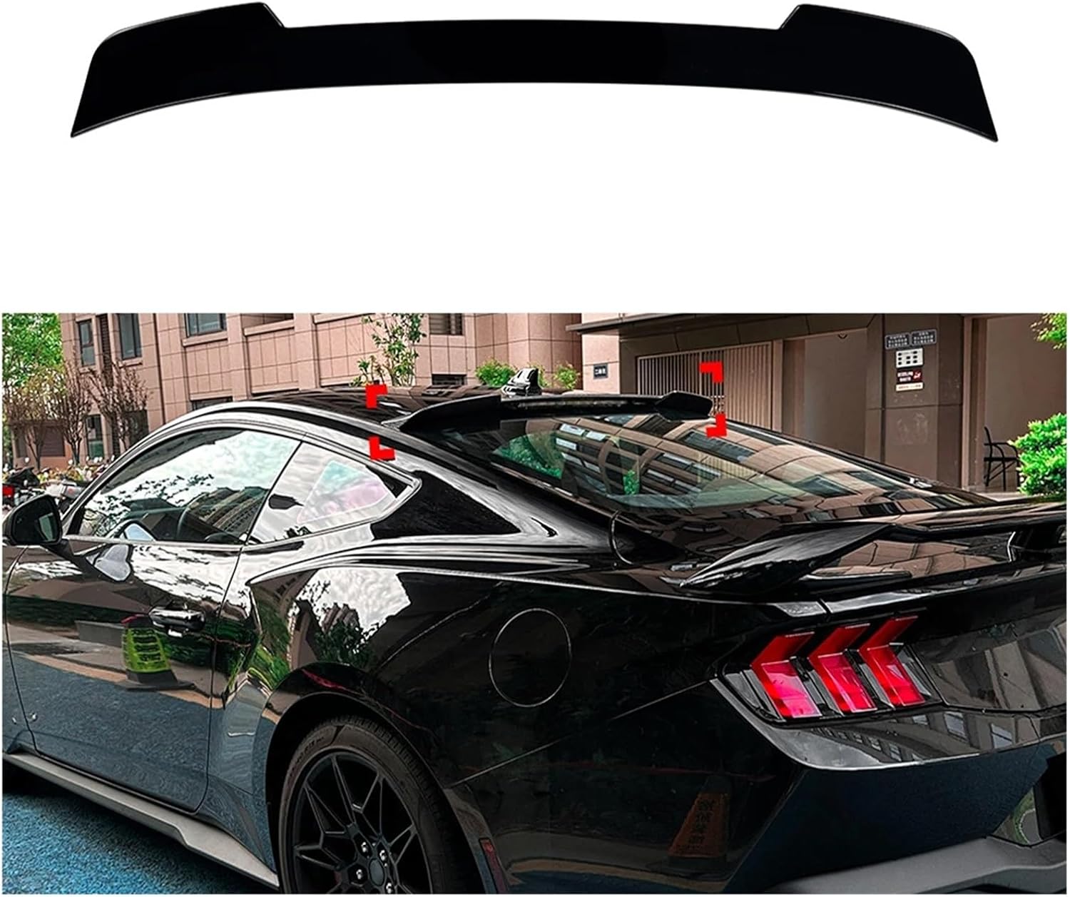 Compatible for Ford Mustang MK7 2024 2025+ Rear Roof Spoiler Rear Wing Lip Trim Sticker ABS Styling Body Kit(Glossy Black)