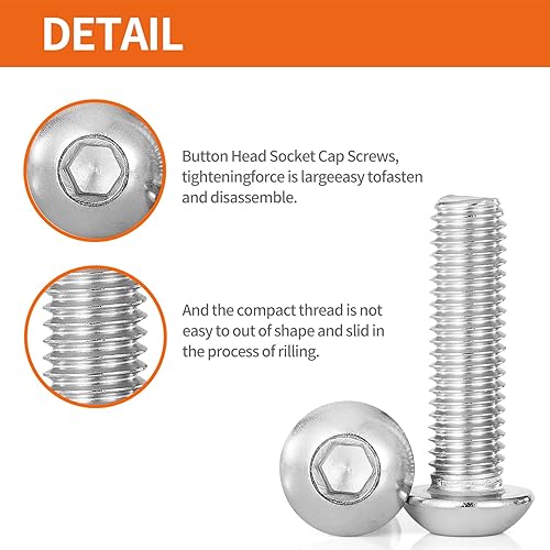 Miniatura 4 de Tornillos de cabeza de botón M8-0.049 x 0.787 in, acero inoxidable 304, máquina métrica totalmente roscada, unidad hexagonal Allen, acabado
