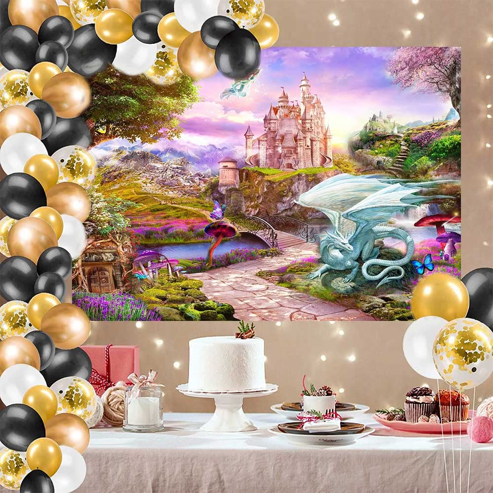 MME Fantasy Cartoon Märchenburg Hintergrund 152 X 220 Cm – Vinyl-Fotohintergrund Für Babyparty & Geburtstag
